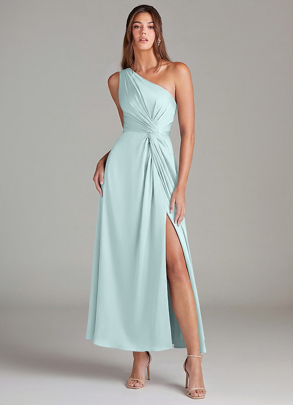 Azazie Brooke Suknie dla druhen Linia A Jedno ramię Satyna elastyczna Długość kostki Sukienka image1