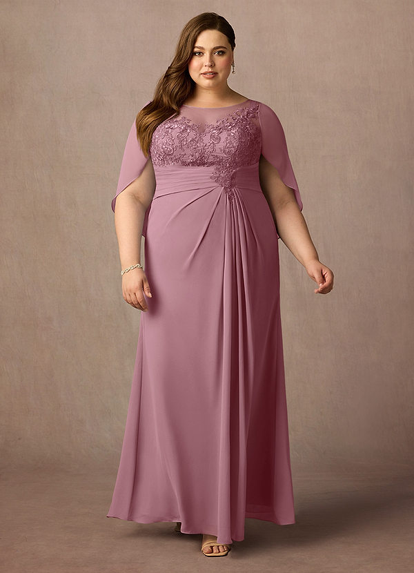 Azazie Hera Mother of the Brides Dresses Vintage Mauve A-Line Lace Capelet Chiffon Dress image1