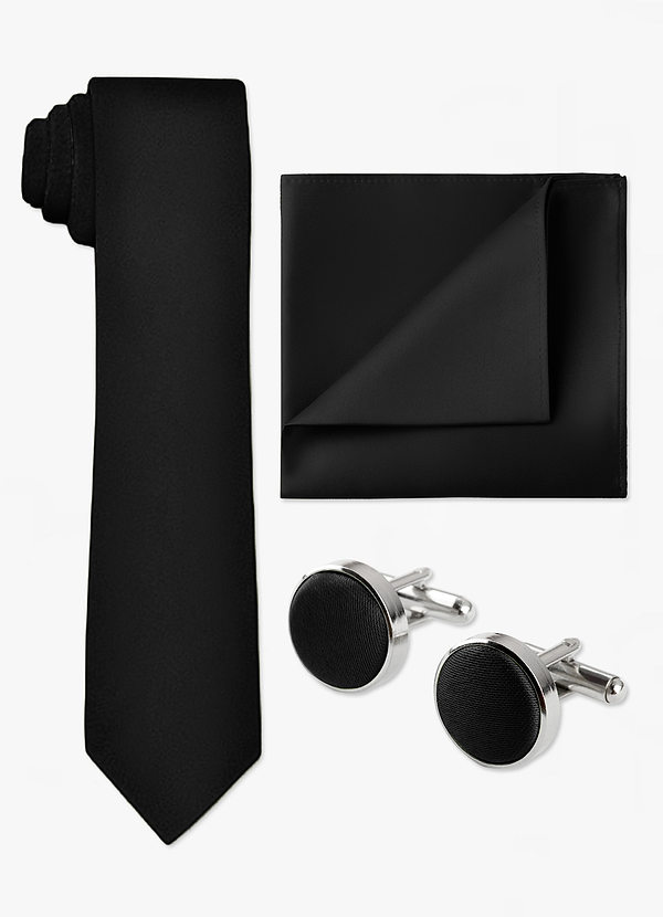 front Matching Skinny Tie & Pocket Square & Cuff Links Set