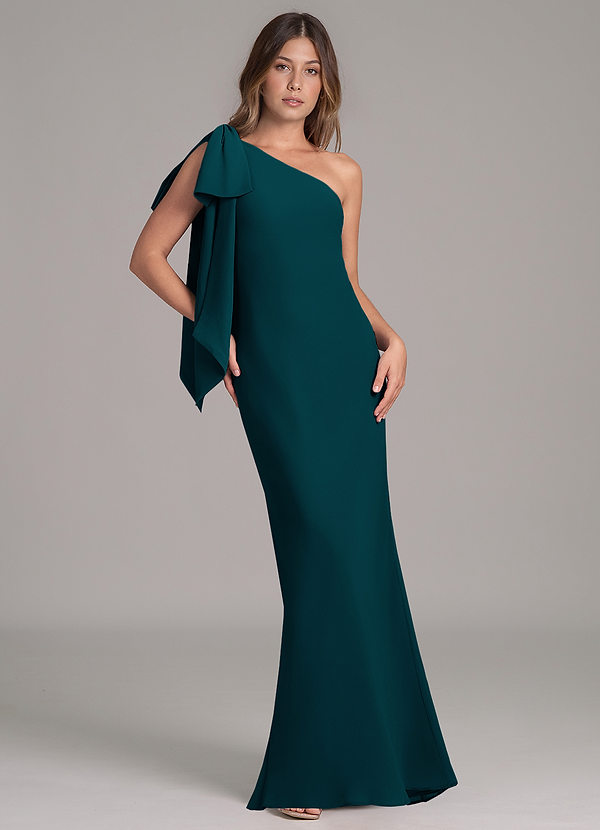 Azazie Capri Bridesmaid Dresses Pine A-Line One Shoulder Chiffon Dress image1