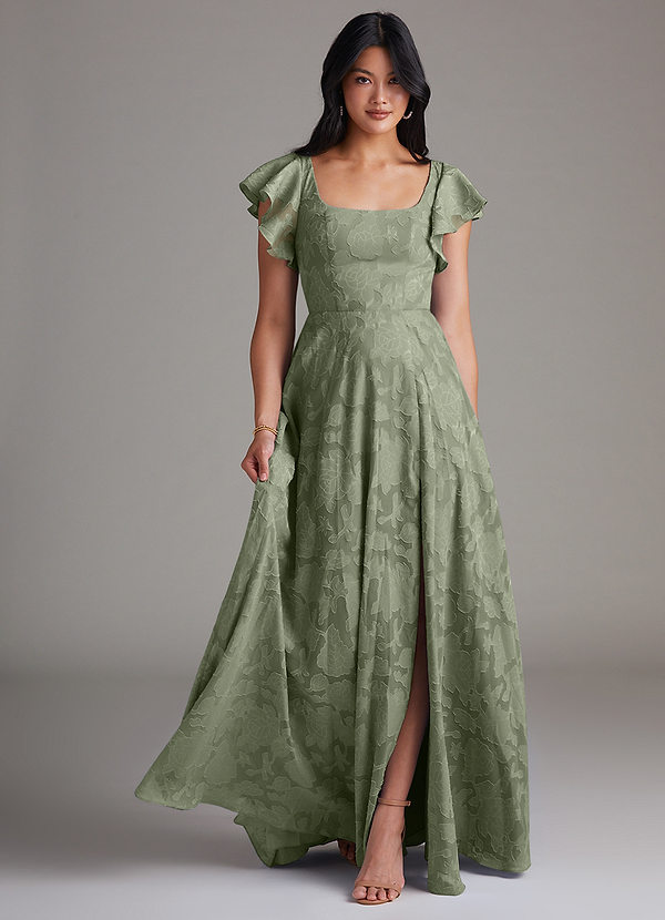 Bondi Bridesmaid Dresses Pistachio A-Line Side Slit Floral Burnout Dress image1