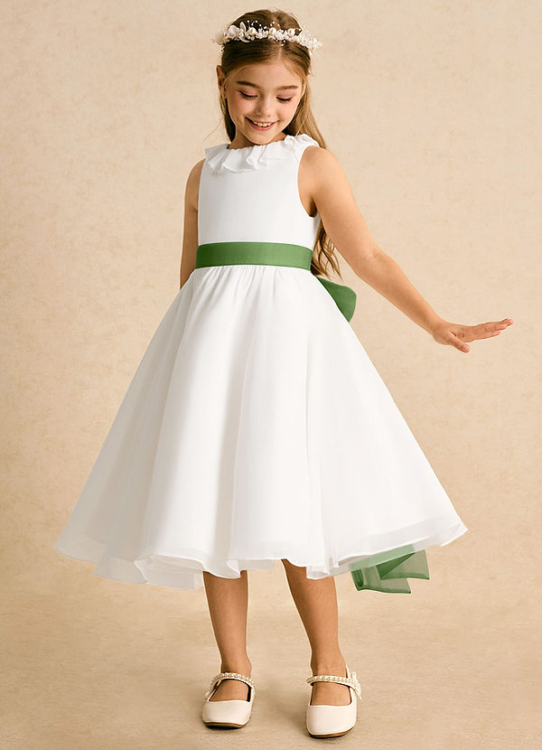 Azazie Dani Abiti da Ragazza di Fiori Abito A-Line in Chiffon Fiocco Avorio Basilico image1