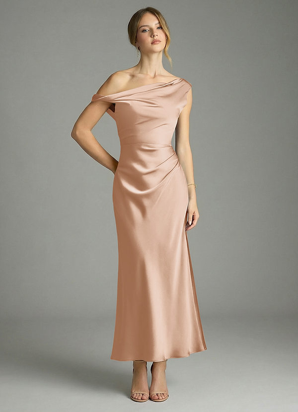 Azazie Emerson Morsiusneitojen mekot Mrenneito Olkapään ulkopuolella Joustava satiini Nilkan pituus Pukeutua image1