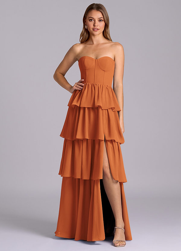 Azazie Faye Bridesmaid Dresses Cinnamon A-Line Sweetheart Neckline Chiffon Dress image1
