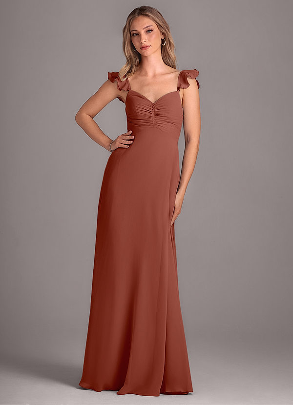 Azazie Kaylyn Bridesmaid Dresses Auburn A-Line Ruched Chiffon Dress image1