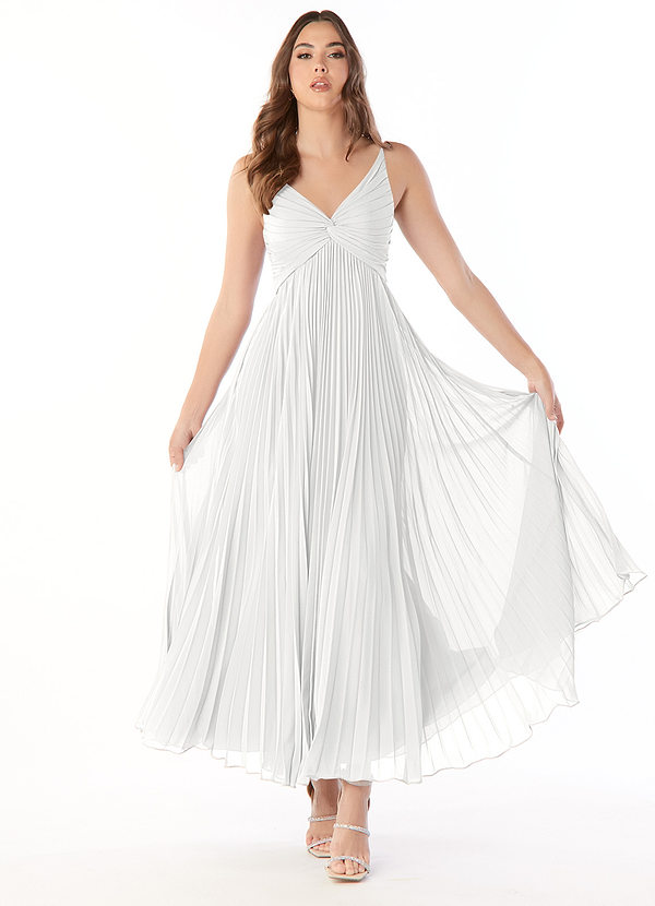 Azazie Raychelle Bridesmaid Dresses Vestido Branco de Chiffon de Linha A com Plissado image1