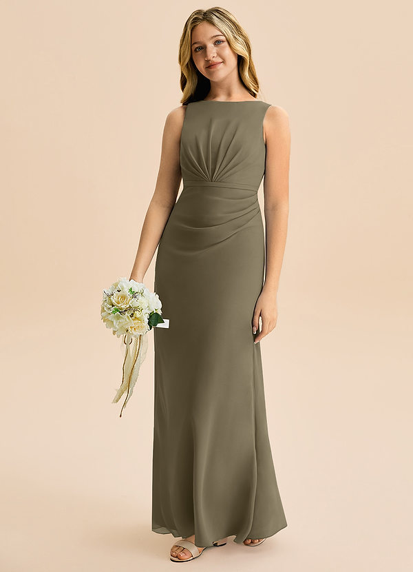 Azazie Floris Junior Vestido de Verde Sauce de Gasa de Corte en A con Plisado image1