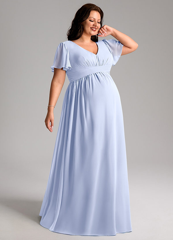 Azazie Verna Maternity Bridesmaid Dresses A-Line V-Neck Ruched Chiffon Floor-Length Dress image1