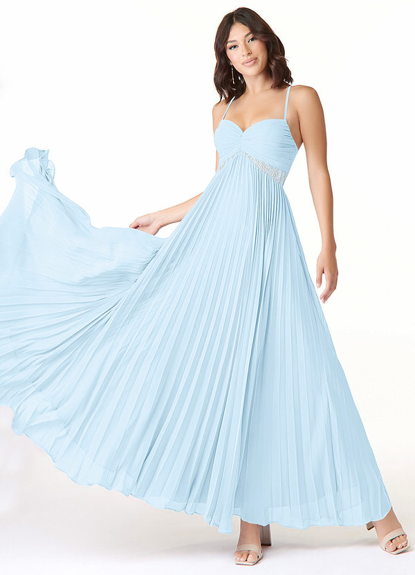 Azazie Devyn Bridesmaid Dresses Sky Blue A-Line Corset Chiffon Dress image1