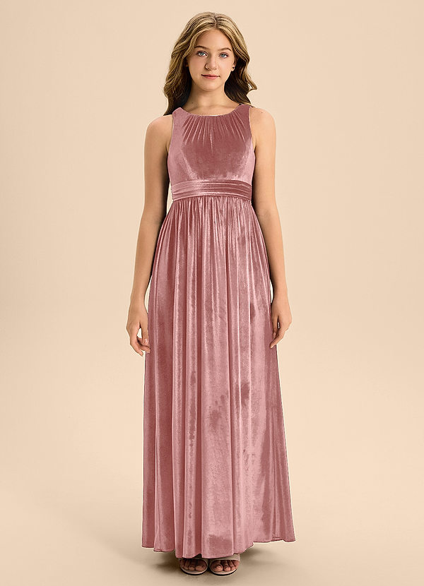 Azazie Jaylah Junior Dusty Rose A-Line Pleated Velvet Dress image1