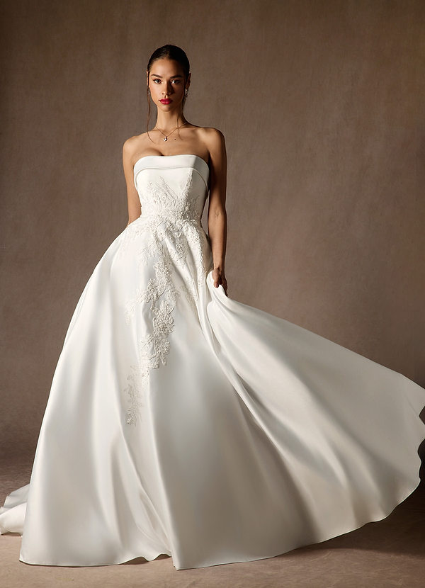 Azazie Fernanda Wedding Dresses Diamond White Ball-Gown Strapless Satin Dress image1