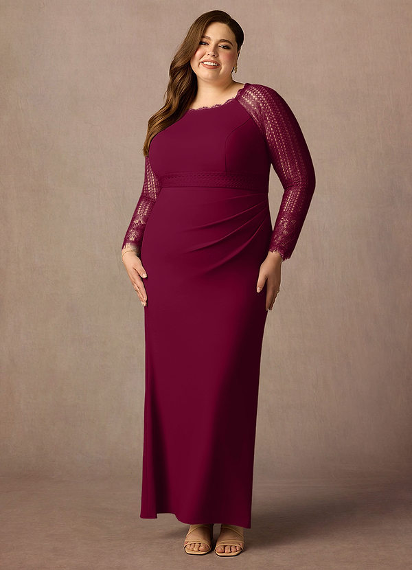 Azazie Peggy Mother of the Brides Dresses Burgundy Sheath Lace Dress image1