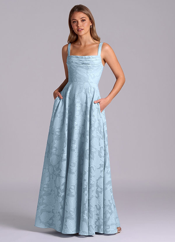 Azazie Shaude Bridesmaid Dresses Sky Blue A-Line Pleated Floral Burnout Dress image1