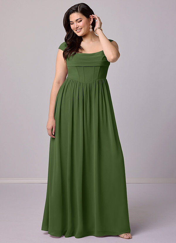 Barbie ♥ Azazie Bridesmaid Dresses Olive A-Line Corset Chiffon Dress image1