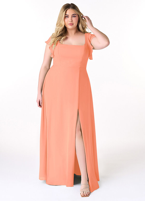 Azazie Bondi Brautjungfernkleider A-Linie Gekräuselt Chiffon Kleid Sonnenuntergang image1