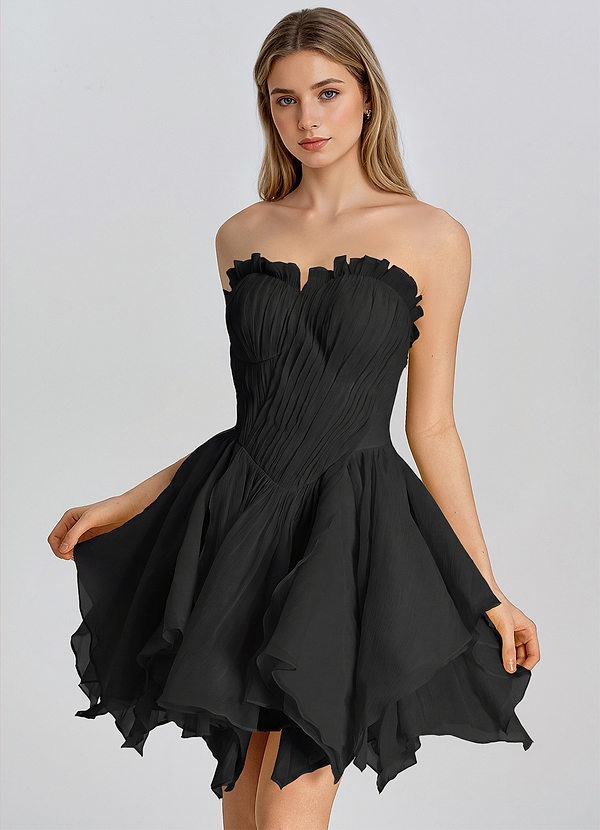 Lioraelle Noir Robe courte trapèze en mousseline image1
