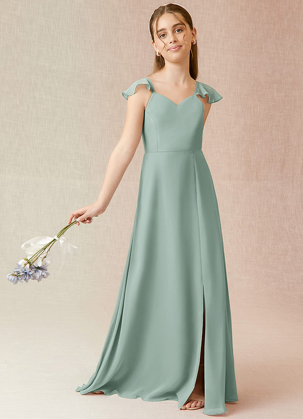 Azazie Everett Junior Agave A-Line Chiffon Dress image1