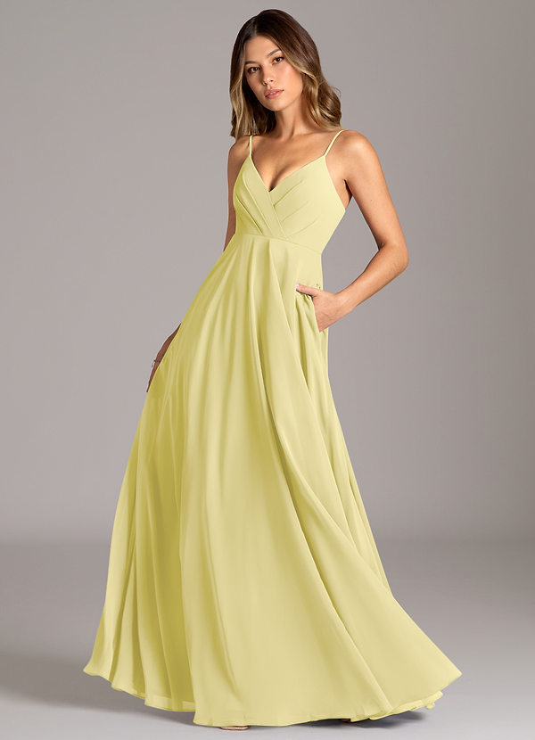 Azazie Amani Bridesmaid Dresses Lemon Sorbet A-Line Pleated Chiffon Dress image1