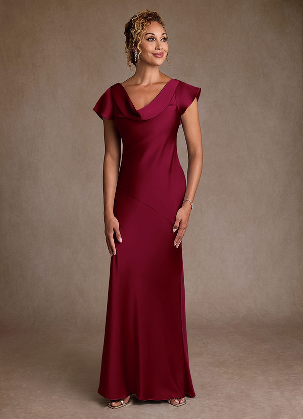 Azazie Shelby Abiti da Mamma Sposa Abito Sirena in Raso Elasticizzato Plissettato Borgogna image1