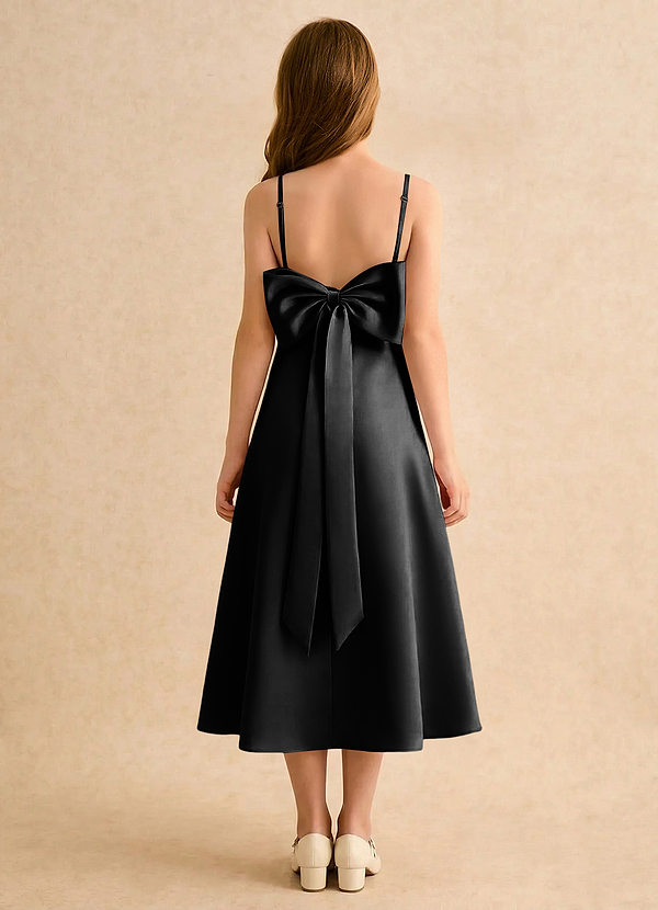 Azazie Jaella Girls Formal Blomsterpigekjoler A-Line Plisseret Mat satin Te-længde Kjole image1