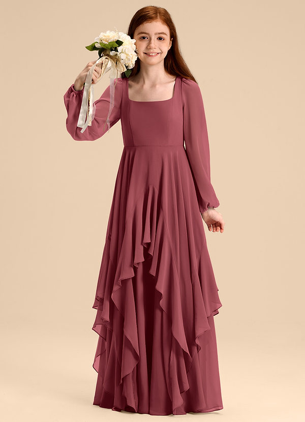 Azazie Clara Junior Abito A-Line in Chiffon Blusa Merlot image1