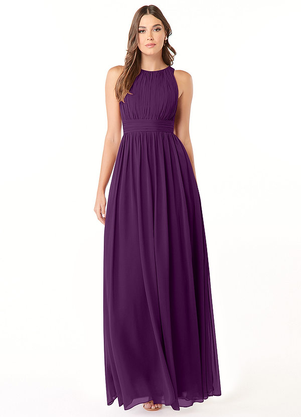 Azazie Luz Bridesmaid Dresses Grape A-Line Lace Chiffon Dress image1