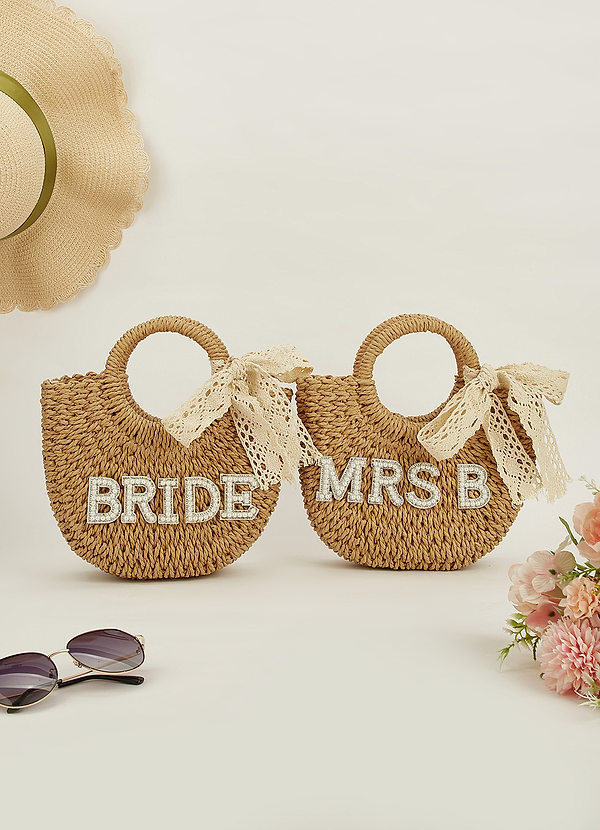 front Personalized Straw Beach Bag