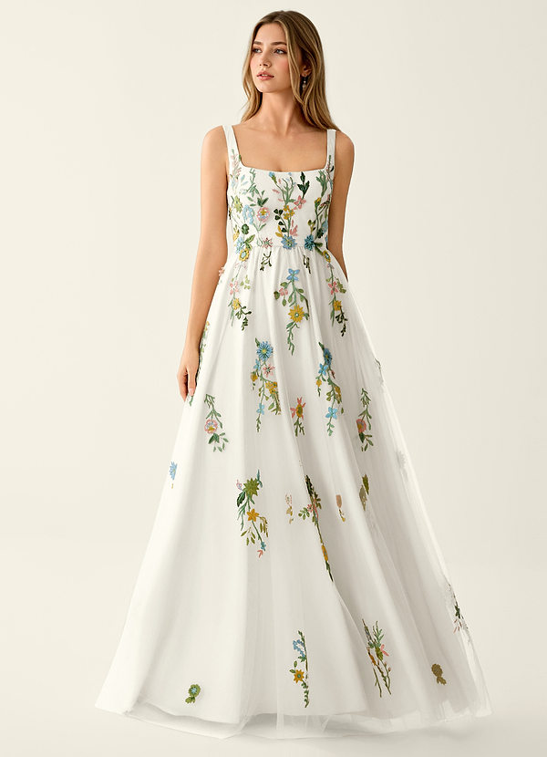 Saofire White Colorful embroidered flowers Prom Dress image1