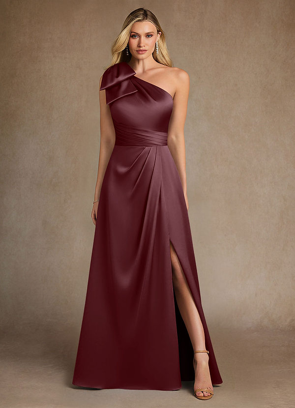 Azazie Easton Robes de mère de la mariée Robe Trapèze en Satin extensible Une épaule Sangria image1