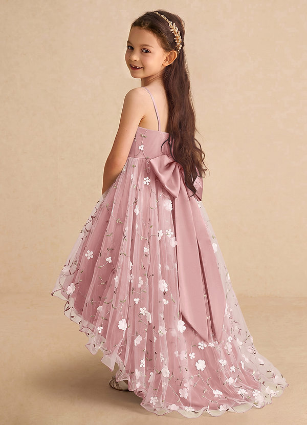 Azazie Celia Blumenkinder Kleider A-Linie Spaghetti Riemen Tüll Kleid Altrosa image1