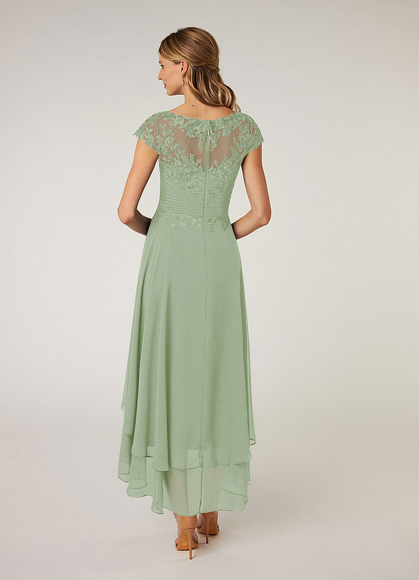 Azazie Shonda Mother of the Bride Dresses Boatneck Pleated Lace Chiffon Asymmetrical Dress image2
