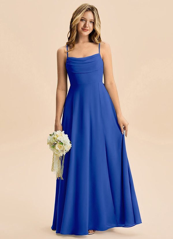 Azazie Bear Junior Royal Blue A-Line Pleated Chiffon Dress image1