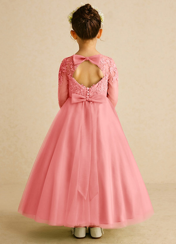Azazie Precious Blumenkinder Kleider A-Linie Spitze Tüll Kleid Koralle image1