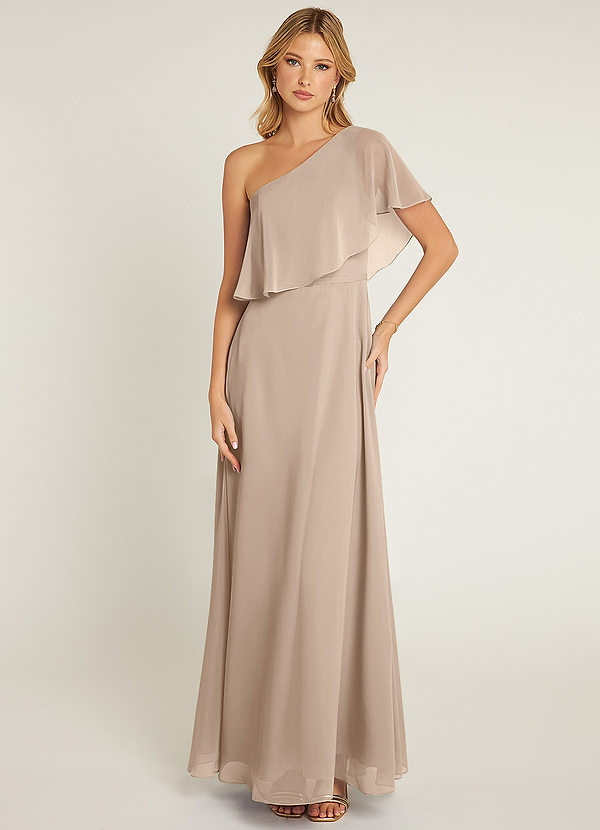 Azazie Lizzy Brautjungfernkleider A-Linie One-Shoulder Chiffon Kleid Taupe image1