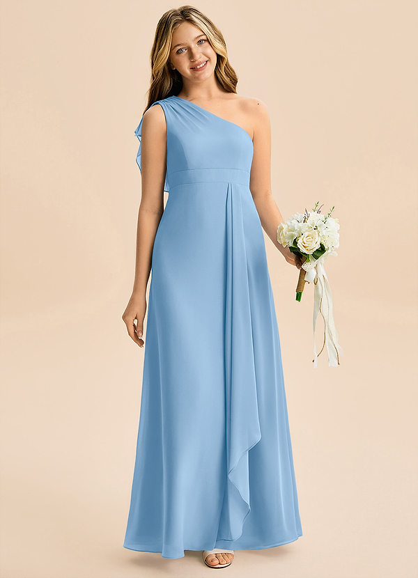 Azazie Delilah Junior A-Linie Gestreift Chiffon Kleid Puderblau image1