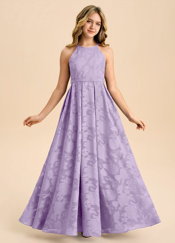 Azazie Arianthe Junior Lilac A-Line Pleated Floral Burnout Dress image1
