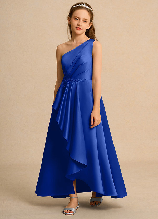 Azazie Taffy Junior Formal Vestidos de Niña de Flores Vestido de Azul Real de Satin Mate de Corte En A con Encaje image1