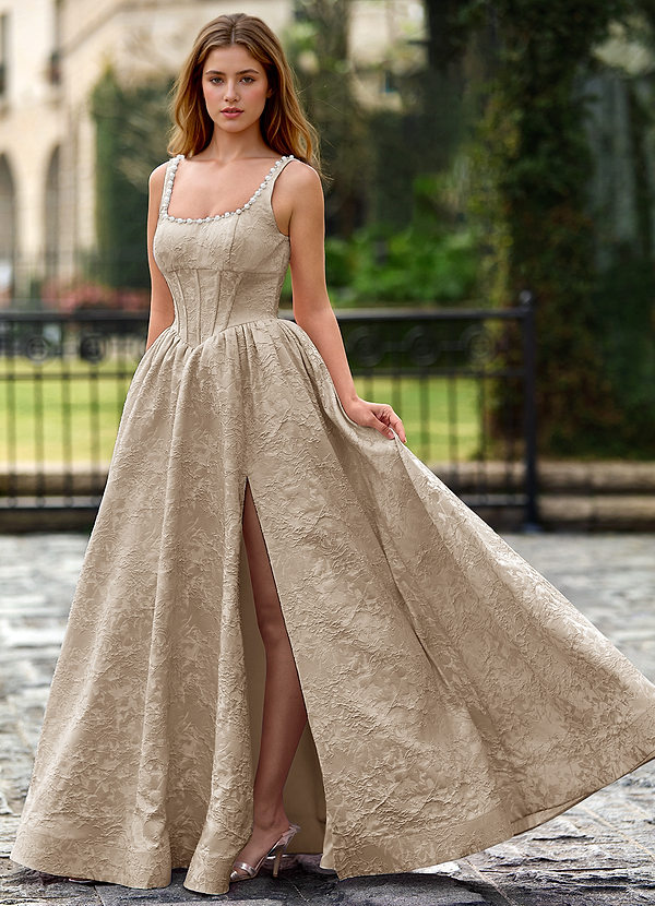 Thyme Light Apricot A-line 3D Flowers Prom Dress image1