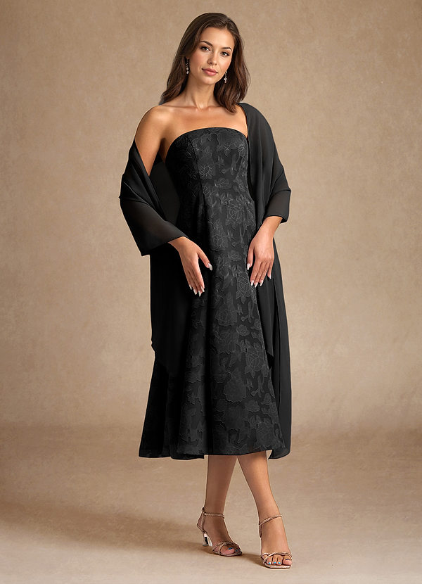 Azazie Lorain Robe Mère de la Mariée & du Marié Robe Trapèze en Blumen-Burnout Plissée Noir image1