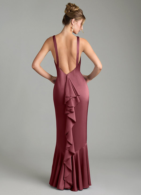Azazie Tamera Bridesmaid Dresses Desert Rose Mermaid Pleated Stretch Satin Dress image1