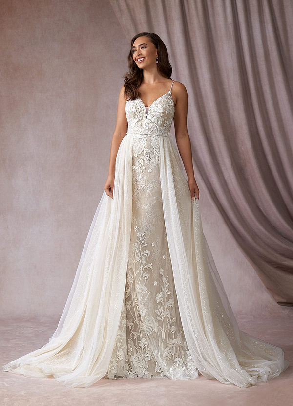 Azazie Sade Wedding Dresses A-Line Sequins Tulle Chapel Train Dress image1