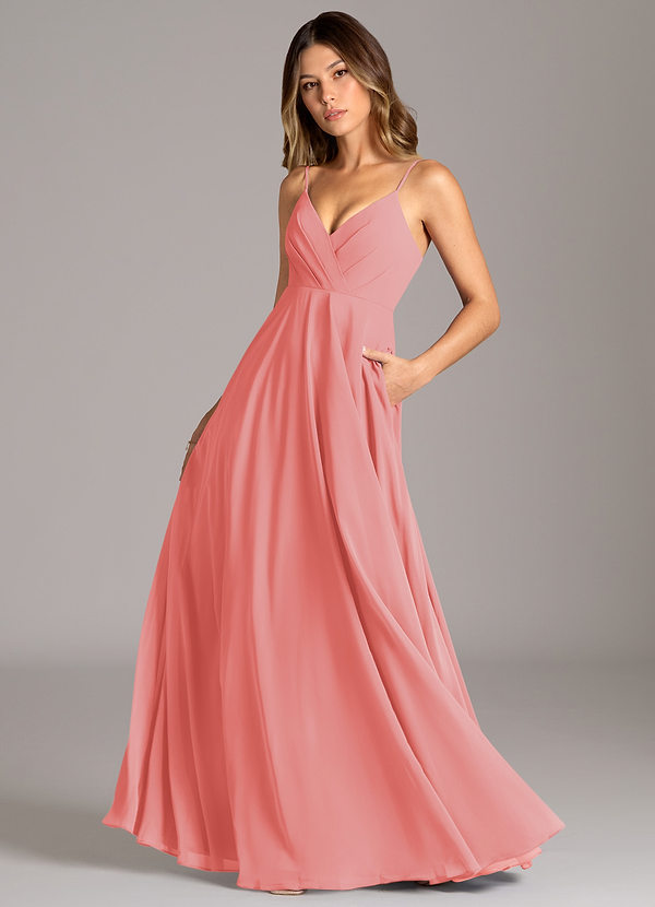 Azazie Amani Suknie dla druhen Linia A Pofałdowany Szyfon Do ziemi Sukienka image1