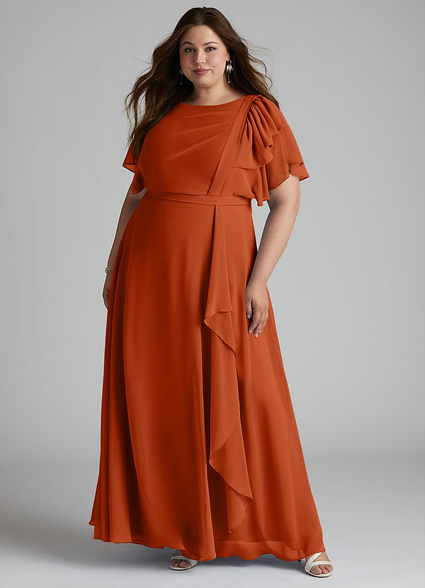 Azazie Aaliyah Modest Bridesmaid Dresses A-Line Scoop Pleated Chiffon Floor-Length Dress image1