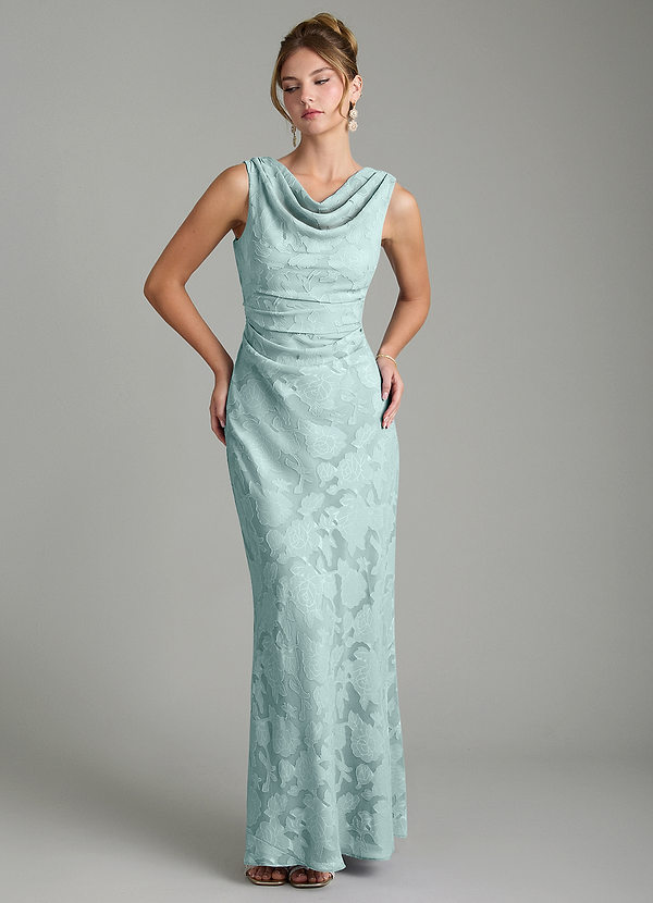 Azazie Kieryn Robes Demoiselle d'honneur Robe Sirène en Blumen-Burnout Plissée Brume image1