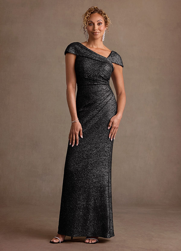 Azazie Carmelita Vestidos para la madre de la novia Vestido Negro de Punto metalizado de Corte Recto con Plisado image1