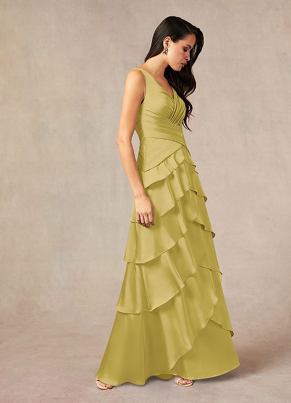 Azazie Viola Mother of the Brides Dresses Canary A-Line Pleated Stretch Satin Dress image1