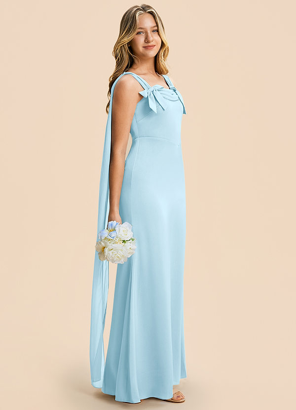 Azazie Chelsea Junior Sky Blue Sheath Pleated Stretch Satin Dress image1