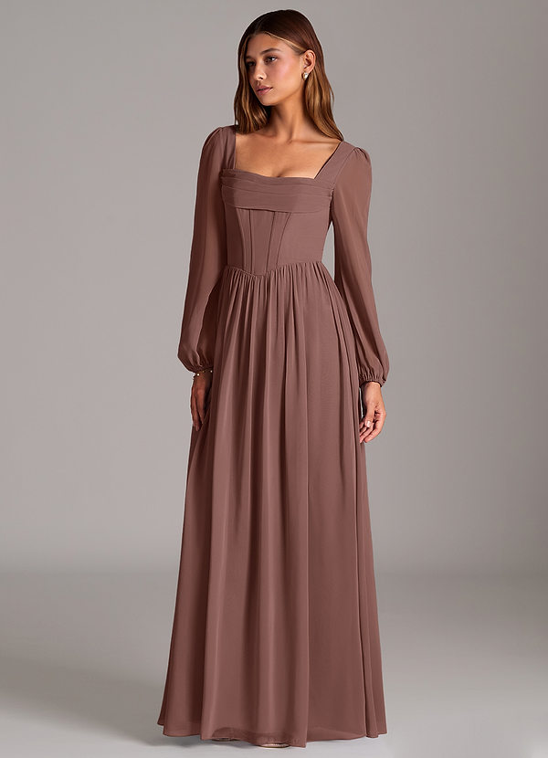 Azazie Maree Bridesmaid Dresses Espresso A-Line Corset Chiffon Dress image1