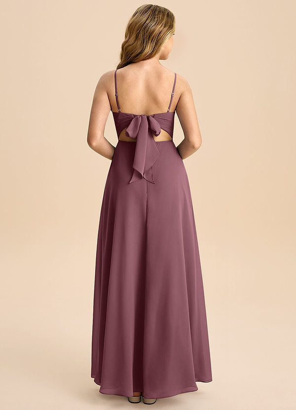 Azazie Shale Junior Sangria A-Line Bow Chiffon Dress image1