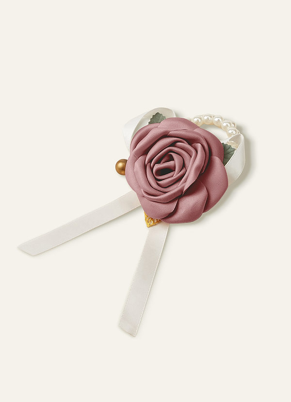 front Farblich passende Handgelenk-Corsage aus mattem Satin